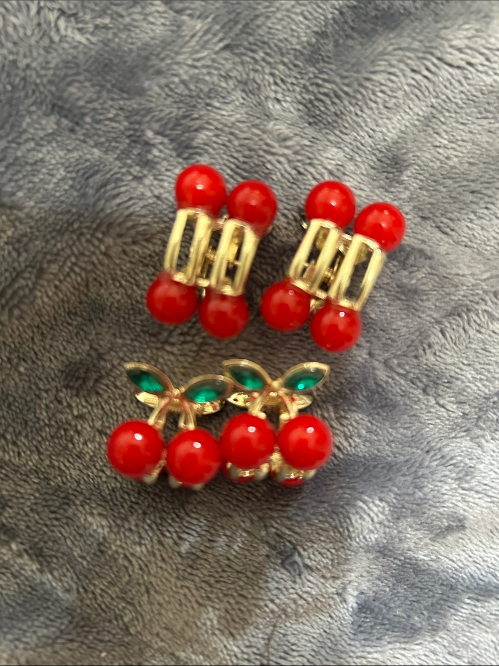 Gold-Tone Red Cherry Hair Clips